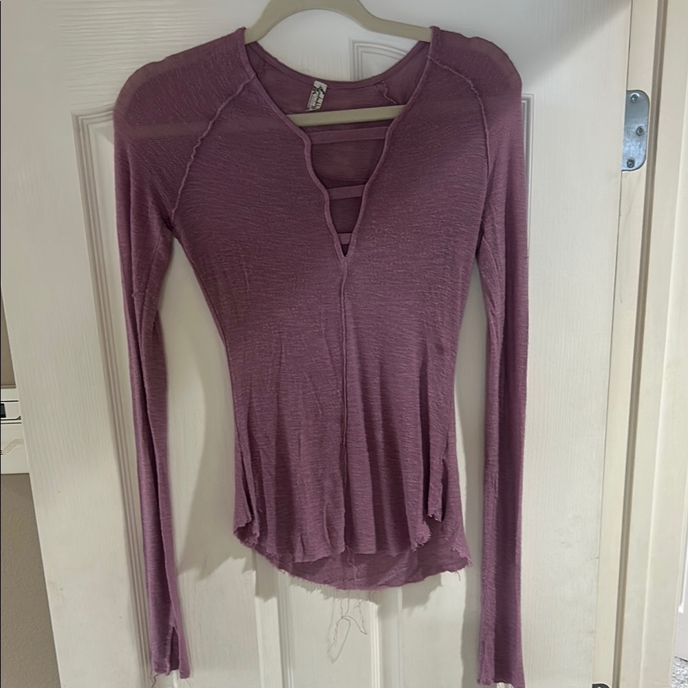 Free People Purple Long Sleeve Cut Out Blouse